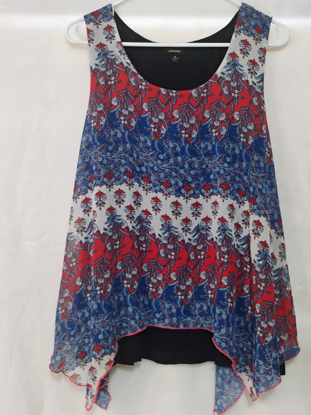 Espresso Womens Medium Sheer Lined Tank Red White Blue 4th Of July Assmetrical H